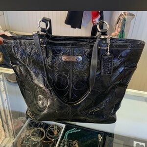 Vintage Coach Shiny Black Signature Tote
